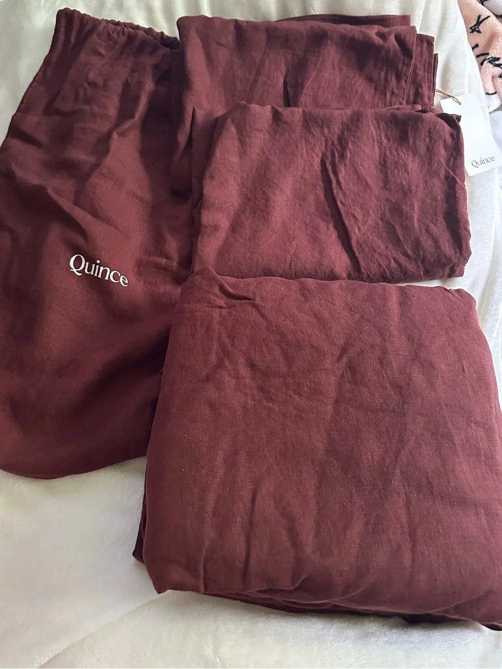 Quince European Linen Fitted Sheet Set- cal king- burgundy